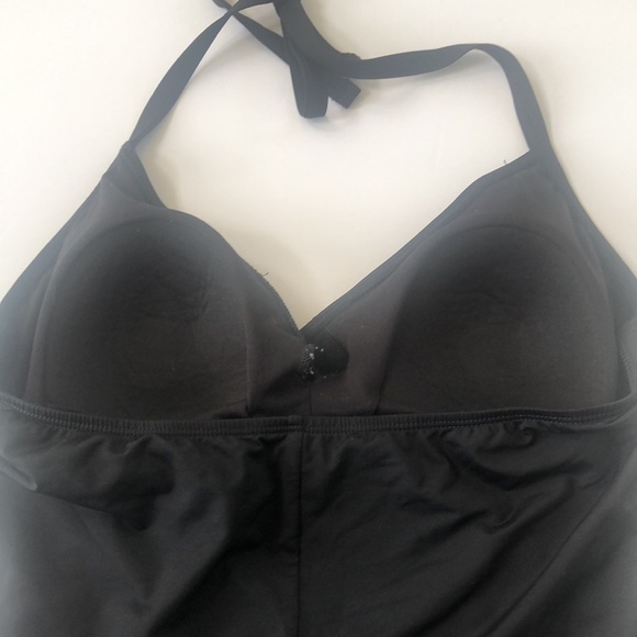 Apt 9 one piece swimsuit in black with v neckline and tie around straps on neck - Picture 6 of 9